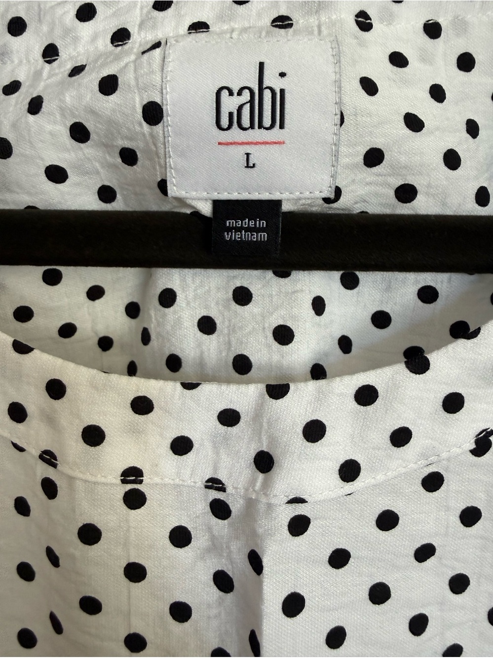 CAbi white blouse with black polka dots Size L, New without tags.